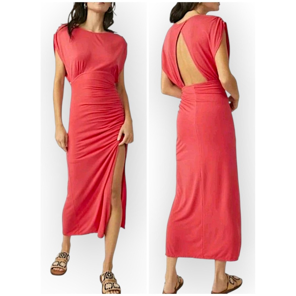 Free People Red Maxi Sz M Dress Ruched Sleeveless Open Back Party Cocktail Gown